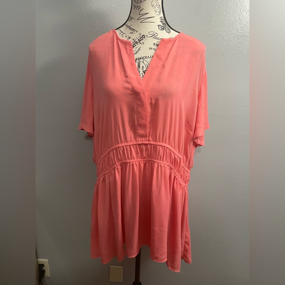 Torrid Coral Short Sleeve Mandarin Collar Tunic